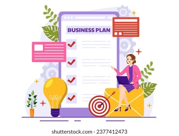 Business Plan Vector Illustration with Target, Planning, Workflow, Time Management, Statistical and Data Analysis in Flat Cartoon Background