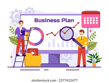Business Plan Vector Illustration with Target, Planning, Workflow, Time Management, Statistical and Data Analysis in Flat Cartoon Background