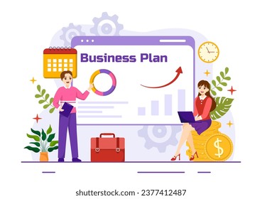 Business Plan Vector Illustration with Target, Planning, Workflow, Time Management, Statistical and Data Analysis in Flat Cartoon Background