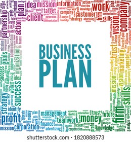 Businessplan, Vektorgrafik Wort Cloud einzeln auf weißem Hintergrund.