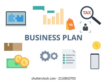 Business Plan vector. Management and strategy concept. Flat illustration on white background.