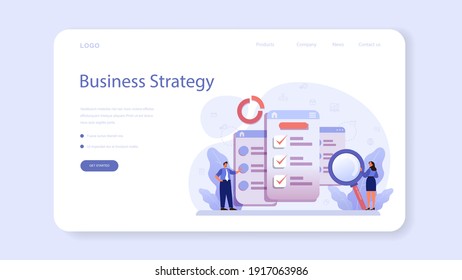 Business plan web banner or landing page. Idea of business strategy. Setting a goal or target and following schedule. Financial research, analysis and organization. Isolated vector illustration