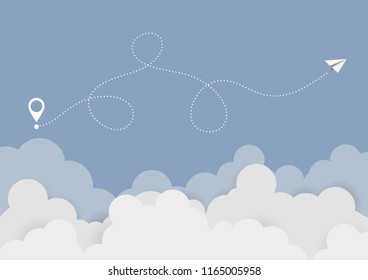 Business plane concept  and its track on sky background. Vector illustration