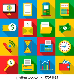 Business planes icons set. Flat illustration of 16 business planes vector icons for web