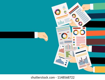 Business planing.  Human hands holding proposal business plan. Flat design illustration concepts for business planning. Vector.