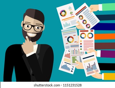 Business planing. Human hands holding proposal business plan. Flat design illustration concepts for business planning. Vector.