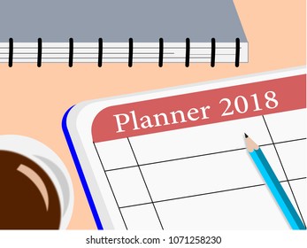 business planner book 2018 on table ,illustration,vector.