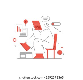 Business Planning and Analysis. Learning and education. Line illustration. A walking person. Abstract style.