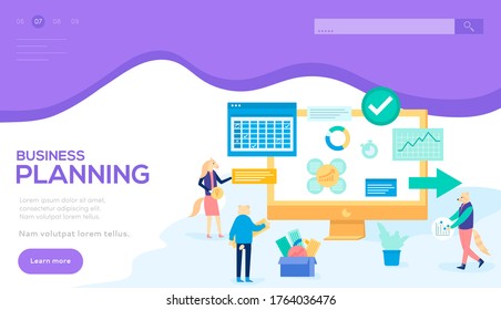 Business planning background. Modern illustration slider site page. Concept starting business. Business plan development vector image design. Web banner working on a business plan.

