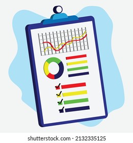 Business planning in checklists on clipboard, graphs and charts. Business management concept
