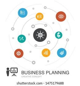 Business planning colored circle concept with simple icons. Contains such elements as management, project, research, strategy icons
