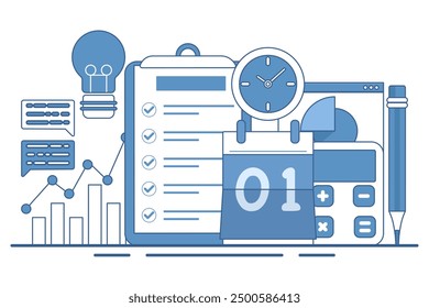 Concepto de planificación de negocios con análisis de datos, análisis de negocios, investigación de mercado de ventas, análisis estratégico, pruebas de productos, informes de negocios, consultoría de rendimiento de la empresa.
