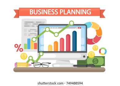 Business planning concept. Data and analysis, research and advertising.