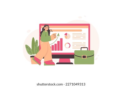 Business planning concept with people scene in the flat cartoon style. Employee of a business company creates work schedules. Vector illustration.