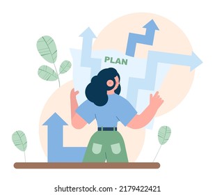 Business planning concept. Setting a goal and following schedule. Idea of planning and organization. Time optimization. Flat vector illustration