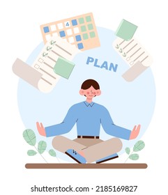 Business planning concept. Setting a goal and following schedule. Idea of planning and organization. Time optimization. Flat vector illustration