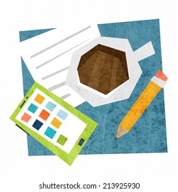 Business Planning Concept Vector Illustration. Coffee Cup and Mobile Phone with App Icons. Flat Style.
