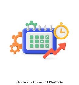 Business planning concept. Work events and organize the process of working. Timing of events. Organizer 3d  icon. 