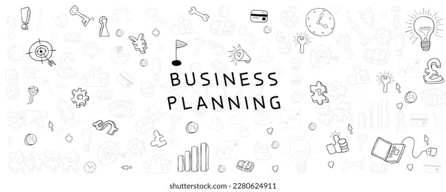 business planning doodles objects background., drawing by hand vector