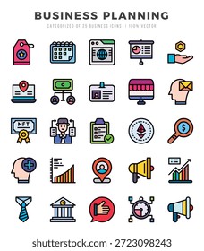 Elementos do Business Planning. Conjunto de ícones da Web de Cor Linear. Ilustração de vetor simples.