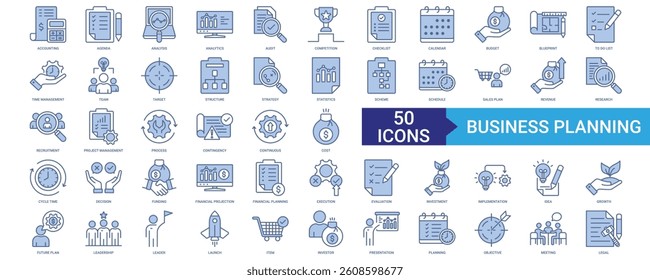 Business Planning icon collection set with accounting, agenda, analysis, audit, competition