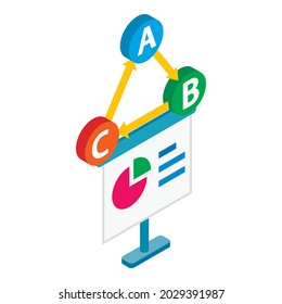 Business planning icon isometric vector. White board with piechart and point abc. Business strategy, corporate training