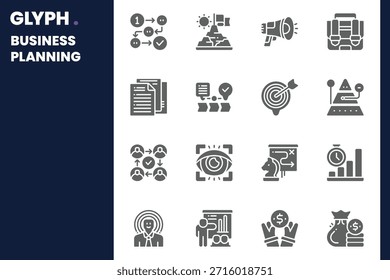 Paquete de iconos de planificación empresarial para su Sitio web, móvil, presentación y diseño de logotipo. Diseño sólido del icono de la planificación empresarial. Ilustración gráfica de Vector y trazo editable.