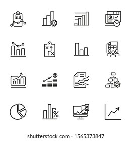 Business planning icon. Set of line icon on white background. Analytics, recruitment, finding solution. Marketing concept. Vector illustration can be used for topic like business, management, analysis