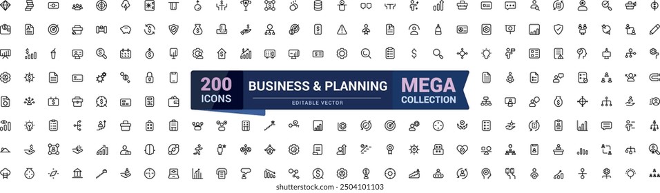 Business planning icon set. Mega collection of Business related icon. Outline symbols collection. Editable stroke. Vector illustration.