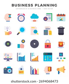 Pacote de ícones do Business Planning. Ícones de estilo plano. Ilustração vetorial.