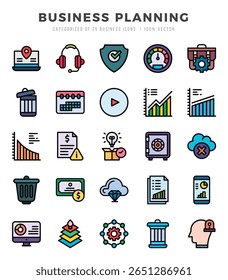Business Planning Icons Pack. Lineal Color icons set. Lineal Color icon collection set.
