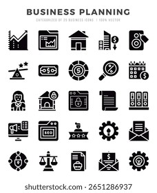 Conjunto de iconos de planificación empresarial. Ilustración vectorial.