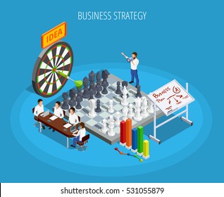 Business Planning Isometric Template With Targets Setting And Choice Of Right Strategy Isolated Vector Illustration