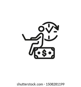 Business planning line icon. Clock, banknote, laptop. Working time planning concept. Vector illustration can be used for topics like time management, business, workflow