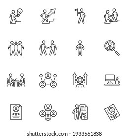 Business planning line icons set, outline vector symbol collection, linear style pictogram pack. Signs, logo illustration. Set includes icons as business strategy, businessman contract, job interview