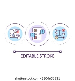 Business planning loop concept icon. Choose development direction. Company strategy and growth abstract idea thin line illustration. Isolated outline drawing. Editable stroke. Arial font used