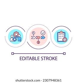 Business planning loop concept icon. Build strategy of corporate growth. Management abstract idea thin line illustration. Isolated outline drawing. Editable stroke. Arial font used