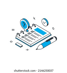 Business planning marketing strategy development to do list reminders paper pad with pen 3d icon vector illustration. Minimalist isometric efficiency job organization time management optimization