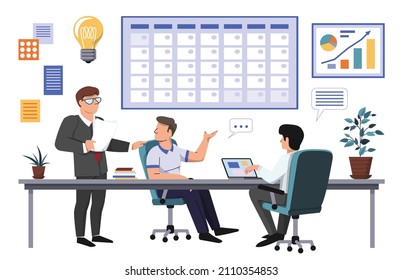 Business planning meeting concept background cartoon vector. Business meeting. Team strategy