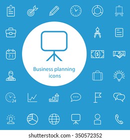 business planning outline, thin, flat, digital icon set for web and mobile