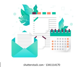 Business planning. A page with notes. Writing a letter.