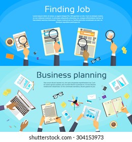 Business Planning Searching Job Web Banner Flat Vector Illustration