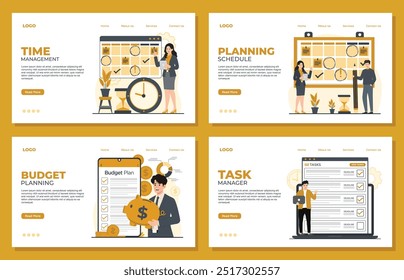 Business planning Set of Landing page templates, task manager, time management, Planning schedule, BUDGET Planning illustration concepts for a web page or website