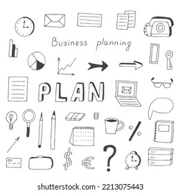 Business planning set vector illustration, hand drawing 