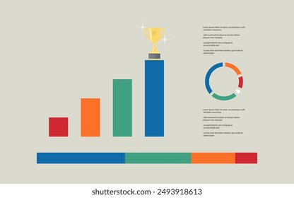 Estrategia de planificación de negocios informe anual concepto Ilustración vectorial Web gráfico circular colorido diagrama de barras flecha texto ganador taza aumentar éxito presentación marketing Anuncio fondo