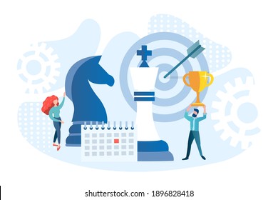 Business planning and business strategy for a successful project concept vector illustration. Chess pieces as a symbol of strategic decision making.