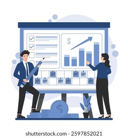 Business planning strategy teamwork concept illustration. Professional team working on growth goals