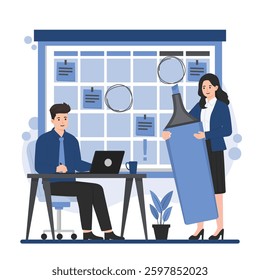 Business planning strategy teamwork concept illustration. Professional team working on growth goals