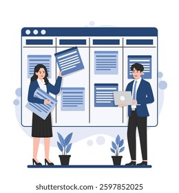 Business planning strategy teamwork concept illustration. Professional team working on growth goals