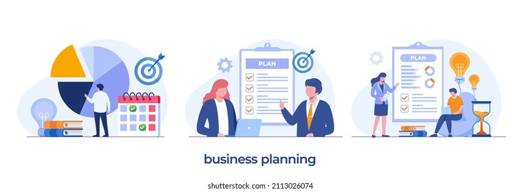 business planning, target, business workflow, time management, planning, task app, teamwork, meeting. Creative flat design for web banner, marketing material, business presentation.